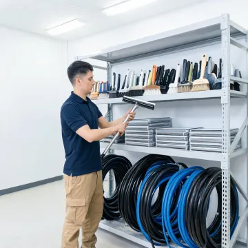 Parts coordinator organizing scrubber replacement components