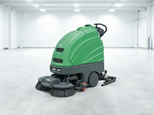 Industrial floor scrubber on finished concrete
