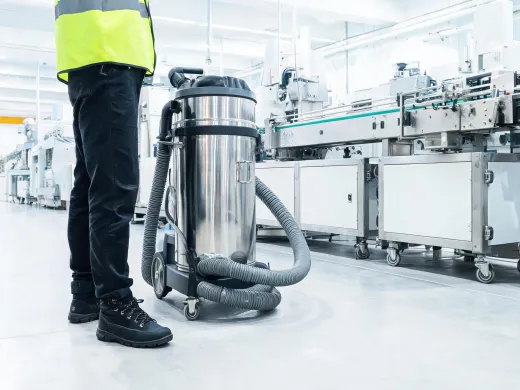 Industrial vacuum used near equipment line