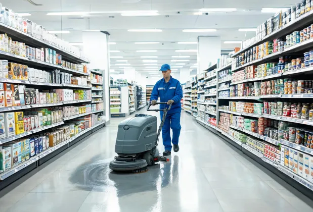 Retail floor cleaning before store opening